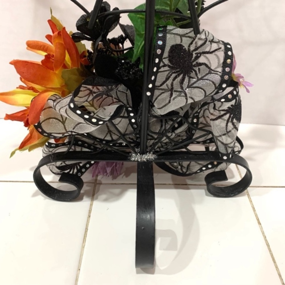 Spiderweb candelabra with added fall floral and orange candles - Picture 6 of 7